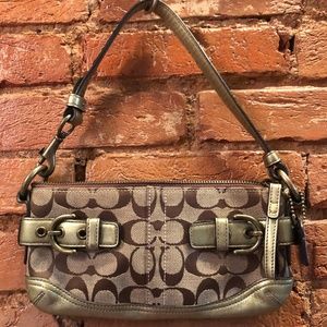 Authentic Coach Signature Shoulder Bag Brown Gold
